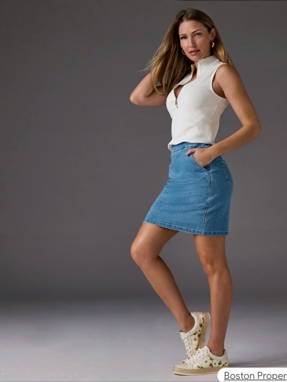 Boston Proper light blue cotton denim mini skirt